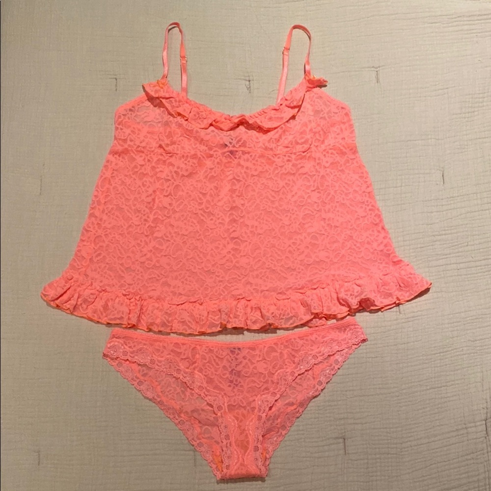 Victoria’s Secret Lace Camisole and Panty Set -Coral Pink